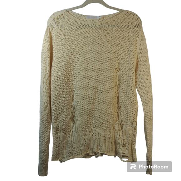 Alexander Mcqueen Cream Distressed Crochet Knit Cotton Sweater Size L